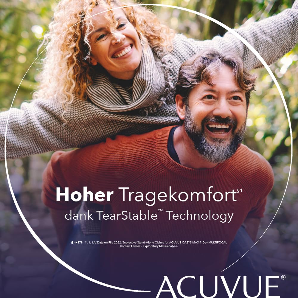 ACUVUE OASYS MAX 1-Day MULTIFOCAL Tageskontaktlinsen – 90 Gleitsichtlinsen für den Nah-, Zwischen- und Fernbereich – Tageskontaktlinsen mit +1.25 dpt und BC 8.4 – UV Schutz & angenehmes Tragegefühl
