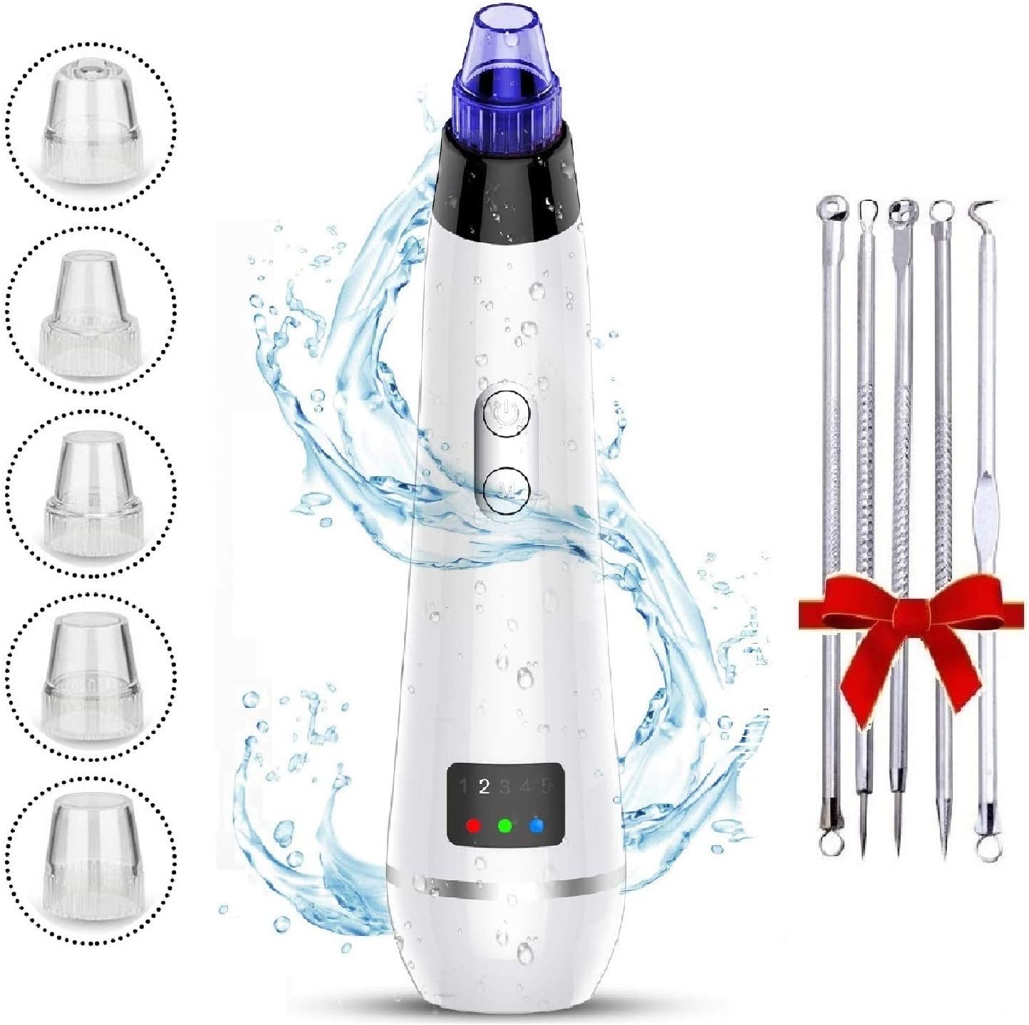 Pore Vacuum Blackhead Remover Tool by All4Skin - Beauty Face and Skin Care - Dermasuction Acne Treatments Tools for Men & Women - Facial Cleaner Suction Electric Device with 5 Comedone Extractor Kit