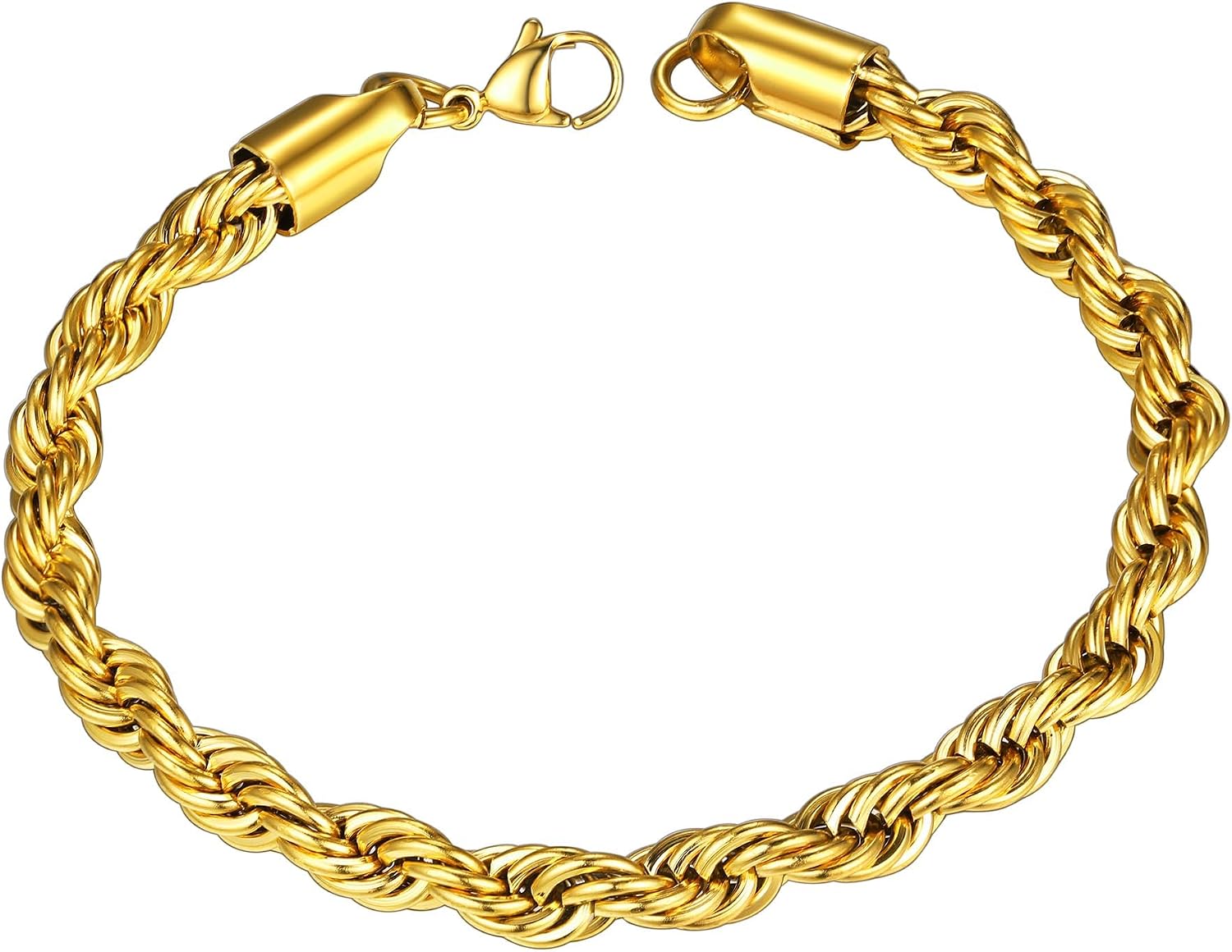 ChainsHouse Stainless Steel Chain Bracelet for Men Women, Twisted Rope Link Bracelet, Silver/Black/14K Gold Plated Jewelry, 3MM/6MM, 8.3 Inch, Gift Box Included