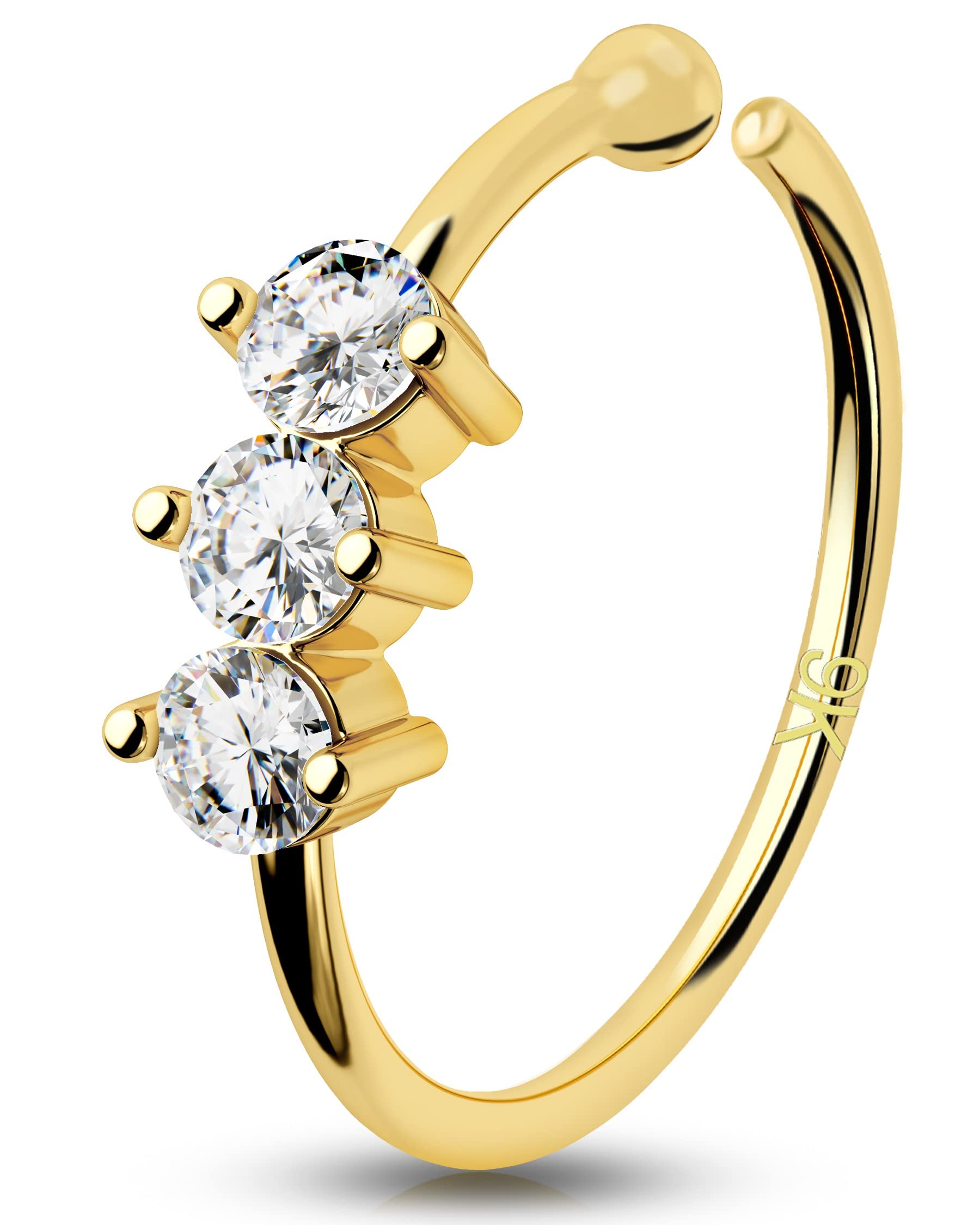 OUFER 0.8mm 9ct Gold Nasenpiercing Rings CZ 20 Gauge Nasenring Nasen Piercing Nase Hoop Gelbgold Seamless Helix Piercing Körper Schmuck Geschenke 8mm
