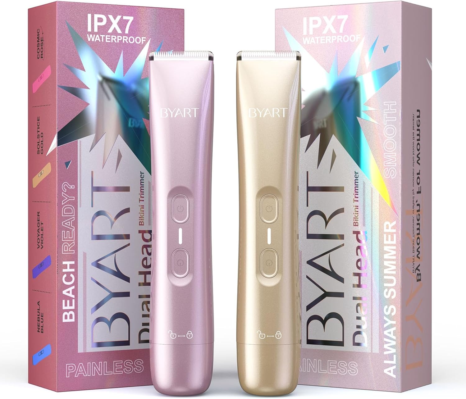 BYART Dual Head Bikini Trimmer for Women - Gold and Pink