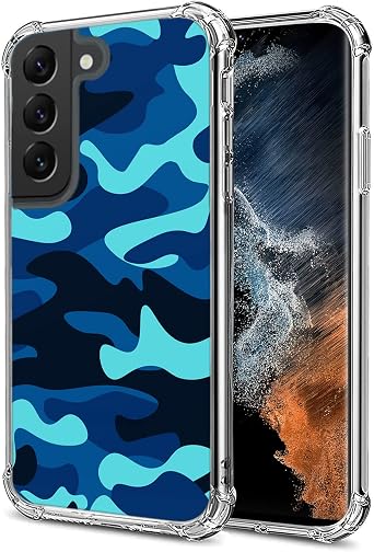 CasesOnDeck Clarity Case Compatible with [Samsung Galaxy S23+ / S23 Plus Case] Crystal Clear Shock Absorption TPU Bumper Hard Back Panel Blue Camo