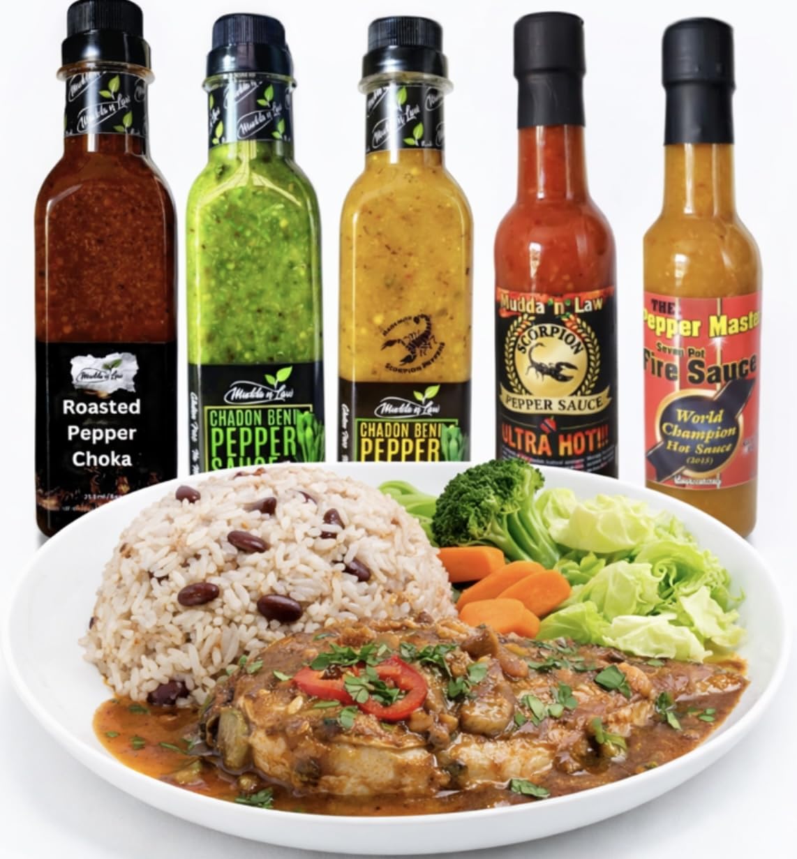 Mudda n' Law Roasted Pepper Sauce – Authentic Trinidad Style Hot & Spicy Condiment for Choka, Marinades, and Cooking (8oz Squeeze Bottle)
