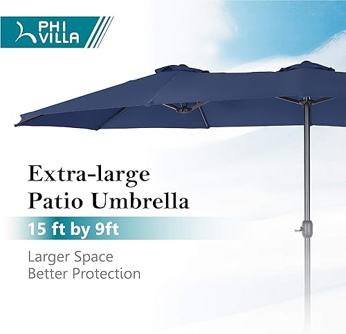 Miniatura 2 de Sombrilla PHI VILLA para terraza, extra grande, de doble sombrilla, de 450cm (base incluida), sombrilla doble para exterior, Marino