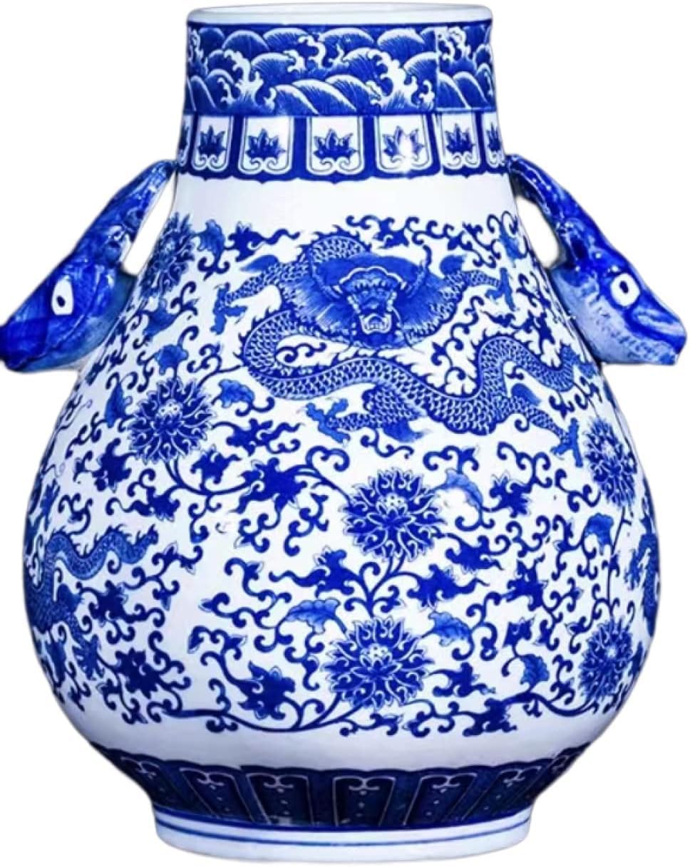 Bzgpmfud One Color Vase Desktop Decorative Classic Ceramic Vases For Art Home Decoration Chinese Retro Porcelain With Peony Painting 31×23Cm