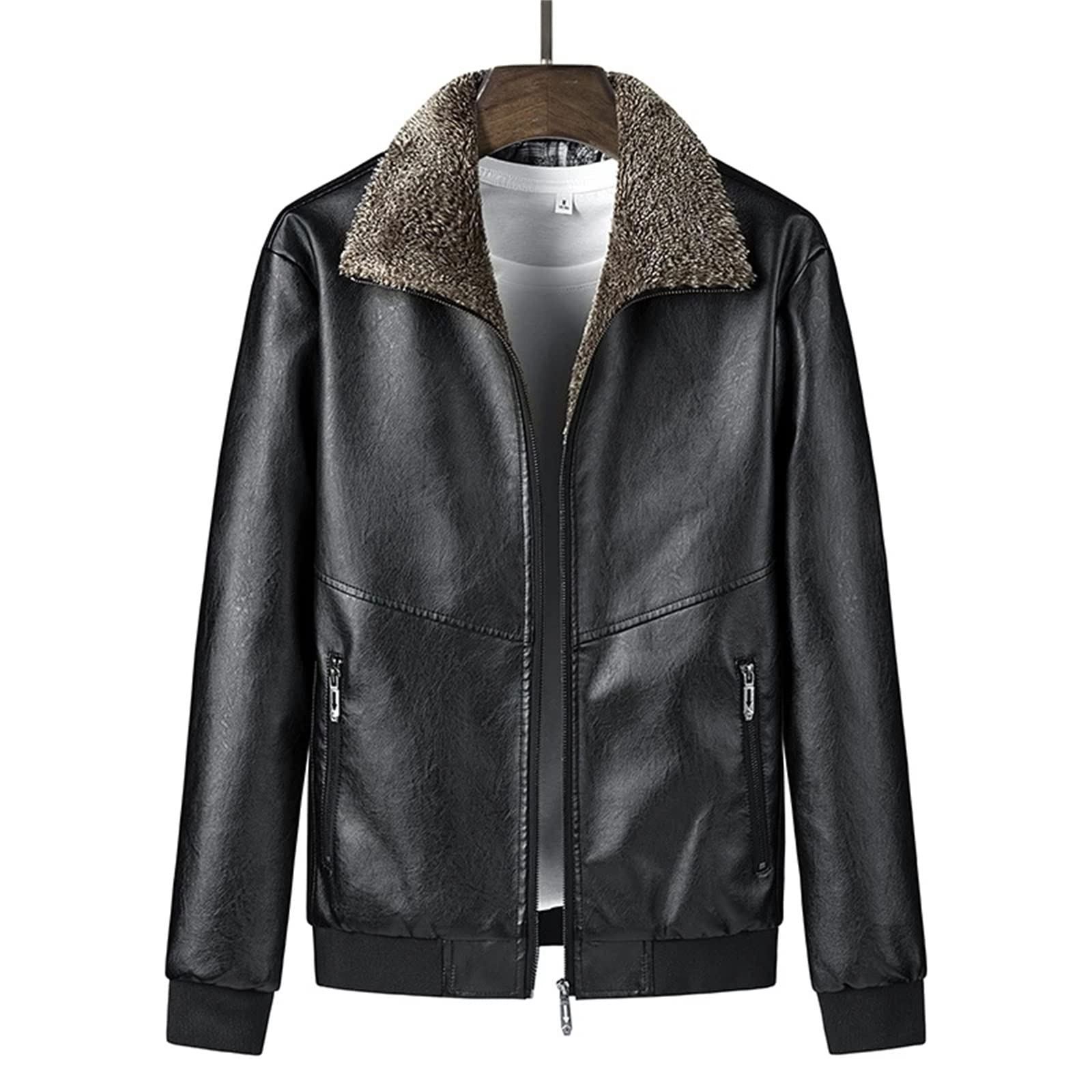 WFEI Giacche da Uomo in Pelle da Uomo Invernale in Pelle Spessa Giacca Casual in Pelle Cappotti da Uomo Uomo PU Chiusura Antivento Tuta Sportiva