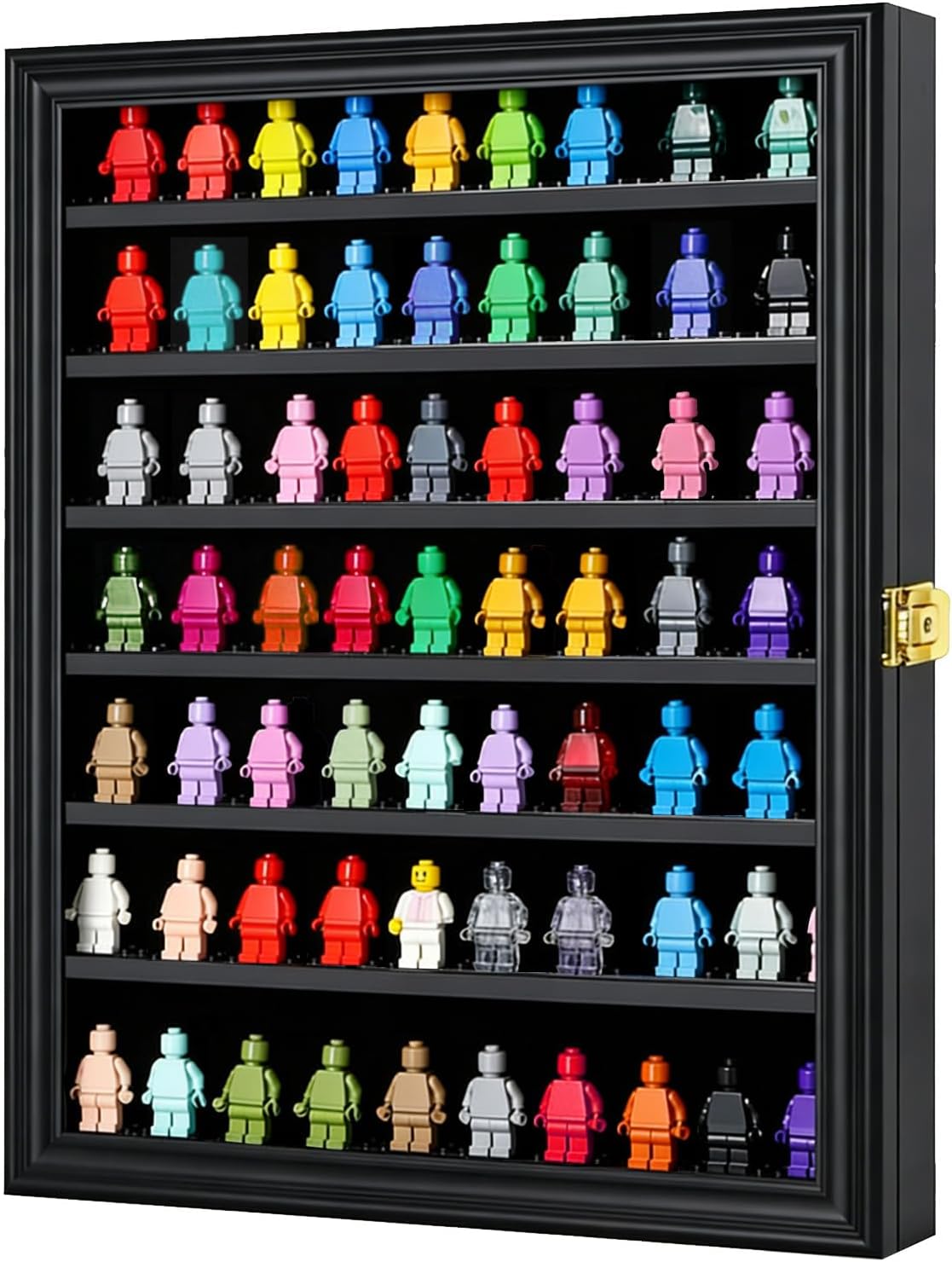 VERANI Minifigure Display Case - Miniature Action Figure Display Box - Wall Mount Figures Memorabilia Display Cabinet for with Uv Protected Anti Fade 92% Clear for Small Objects Lockable Large Black