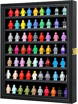 VERANI Minifigure Display Case - Miniature Action Figure Display Box - Wall Mount Figures Memorabilia Display Cabinet for with Uv Protected Anti Fade 92% Clear for Small Objects Lockable Large Black