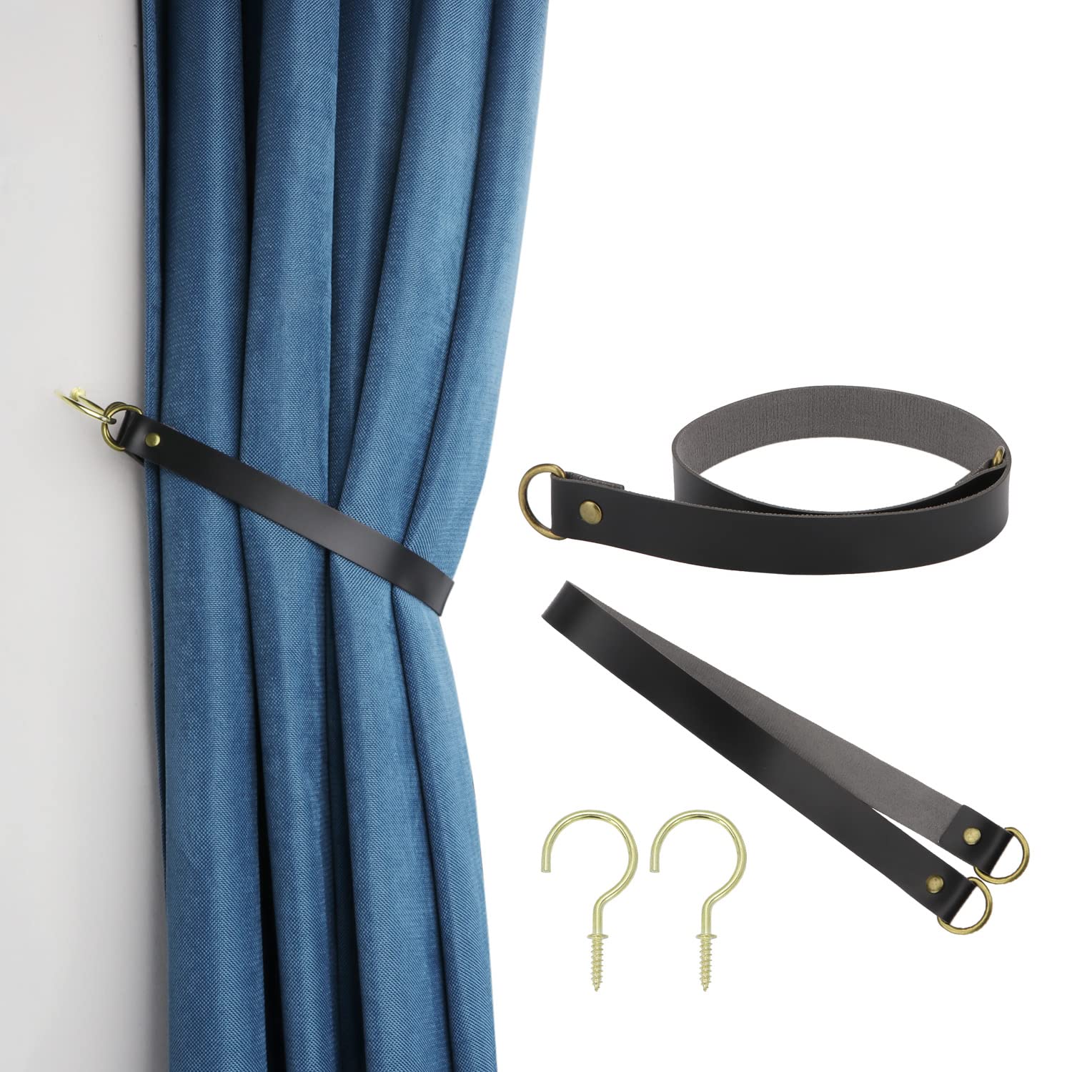 Embrasses De Rideaux En Simili Cuir - Style LILIBET Rustique-chic - Lot De 2 Avec Crochets Bronze