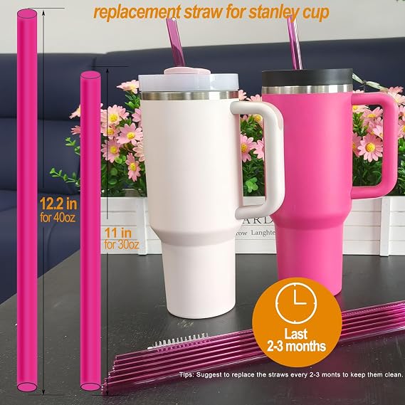 6-Pack Straws for Stanley Cup 40 OZ, Pink | Replacement Straw for Stanley 40OZ Tumbler, Reusable, Dishwasher Safe, Made of Tritan, BPA Free