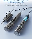 Wireless Microphone, Professional Handheld Dynamic Mic with Rechargeable Receiver, 5-Level Volume Adjustment, Dynamic RGB Lighting, 40-Hour Battery Rechargeable Microphone for Karaoke and Weddings.