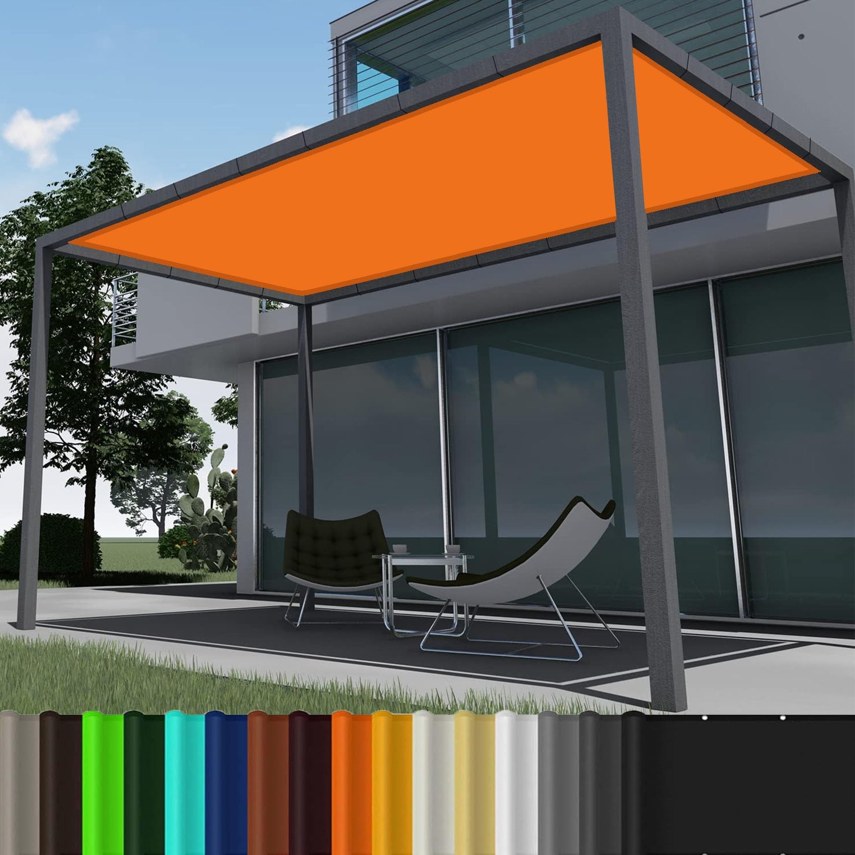 Toile d'ombrage orange avec bâche pare-soleil extérieure et auvent anti-UV