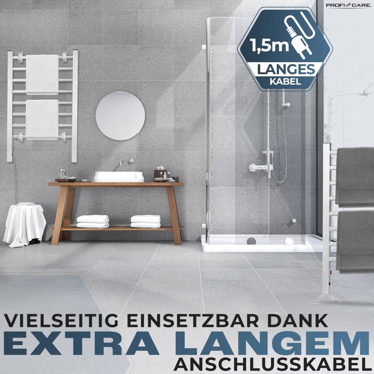 ProfiCare Chauffe-serviettes électrique | Porte-serviettes & sèche-serviettes pour salle de bain | incl. Matériel de montage & pieds | sans perçage | Radiateur silencieux | Câble de 1,5m | PC EHW 3115