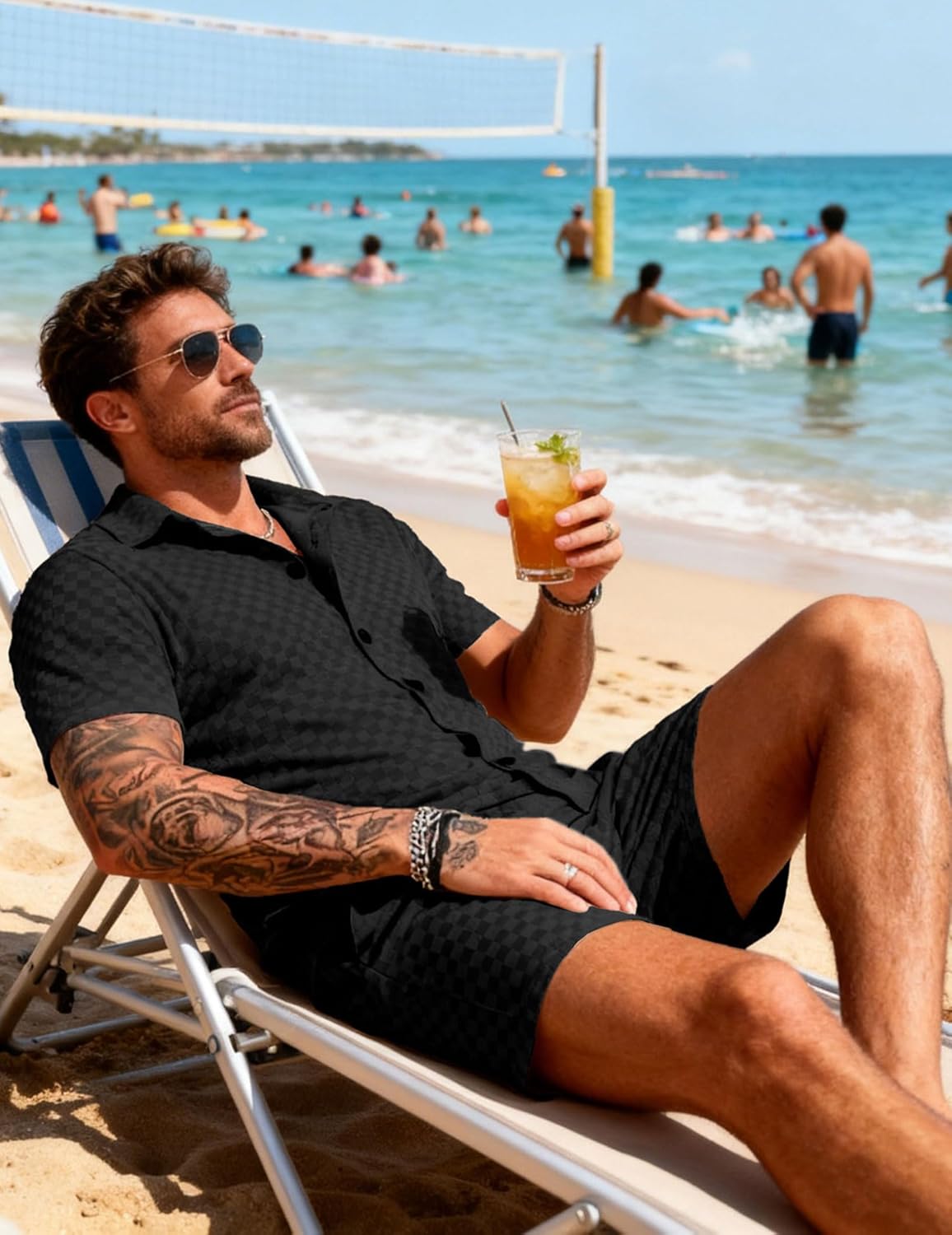 UOUA Mens Velour Tracksuit 2 Piece Outfits Short Sleeve Button Down Shirt and Short Sets Casual Sweatsuits - Image 5