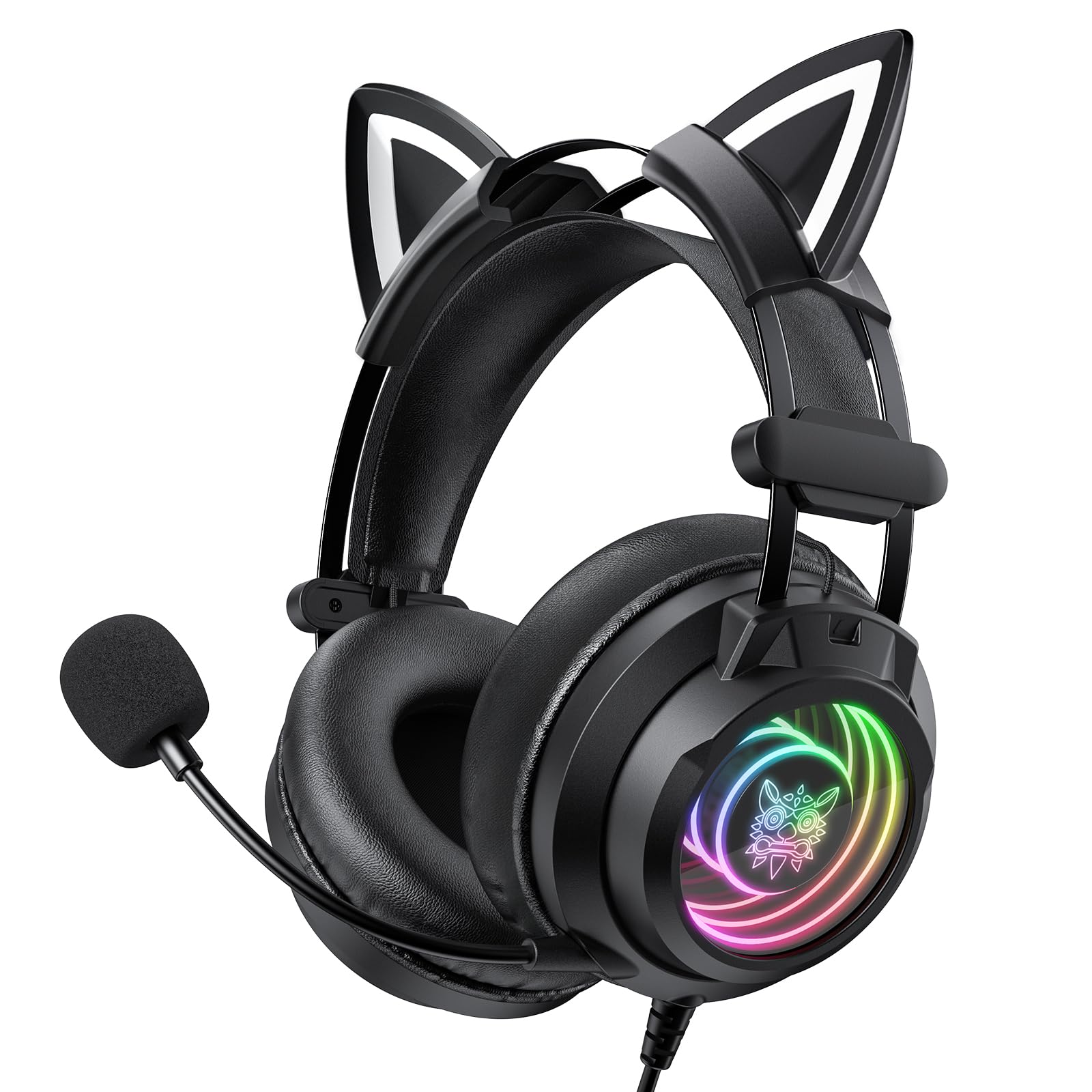 Gaming Headset with Microphone, Detachable Cat Ears, Abyssal Mirror RGB Light, 50 MM Drivers Surround Sound, Lightweight Gaming Headphones for PC/Laptop/PS4/PS5/Switch-image-35