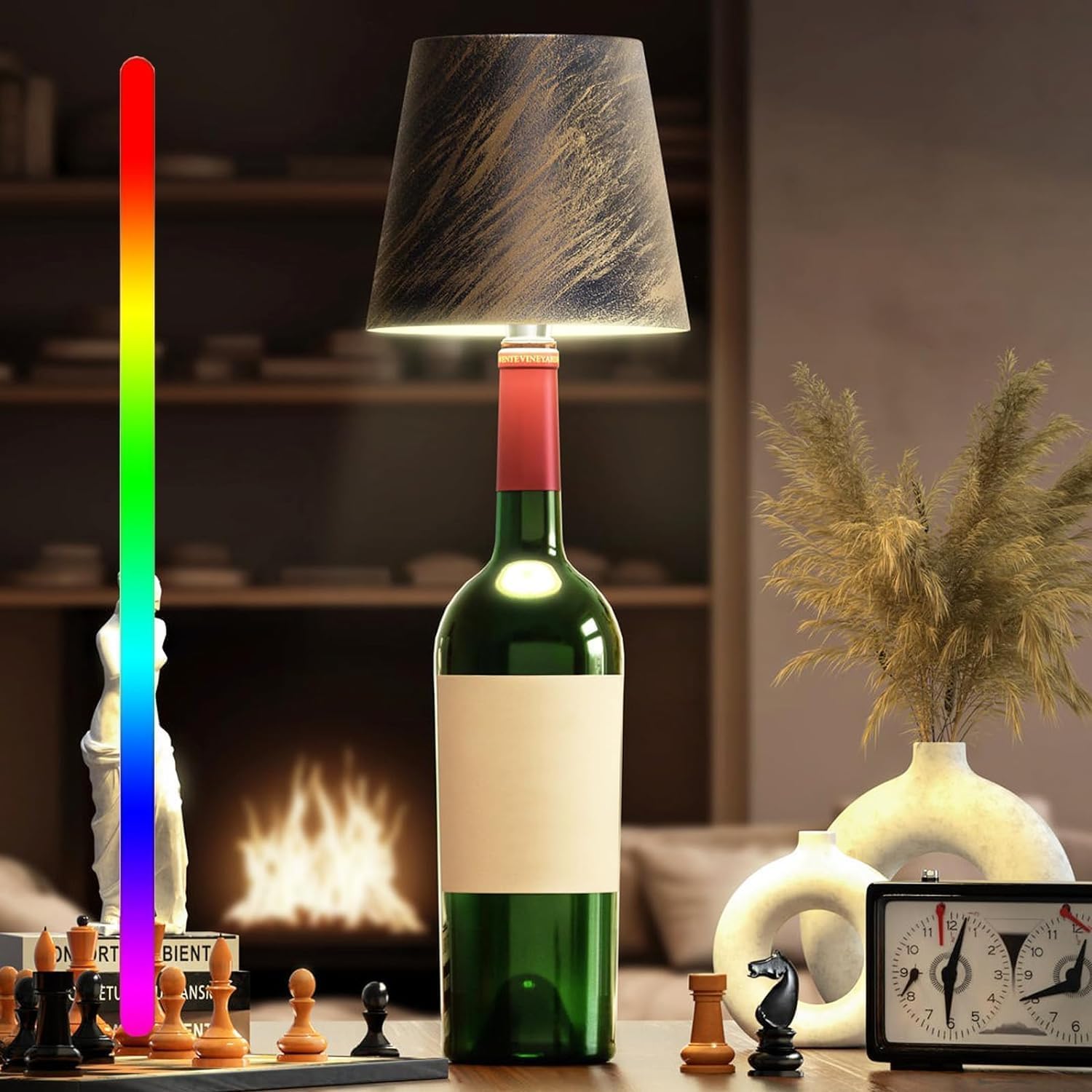 Asslye Bronze Rgb Pridola Wireless Bottle Lamp, 3 Color Stepless Dimming Pridola Bottle Lamp, Touch Control Wine Bottle Lampshade, Rechargeable Wine Bottle Lights For Bars Restaurants (Bronze Rgb)