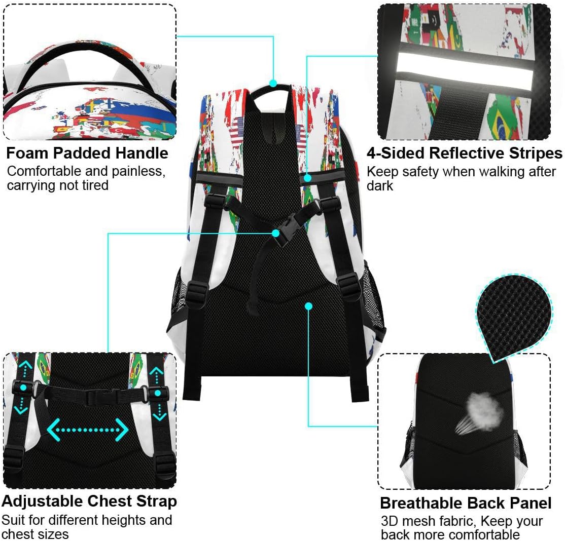 Backpack Bookbag National Flag World Map School Bag Travel Bag for Girls Boys Teen