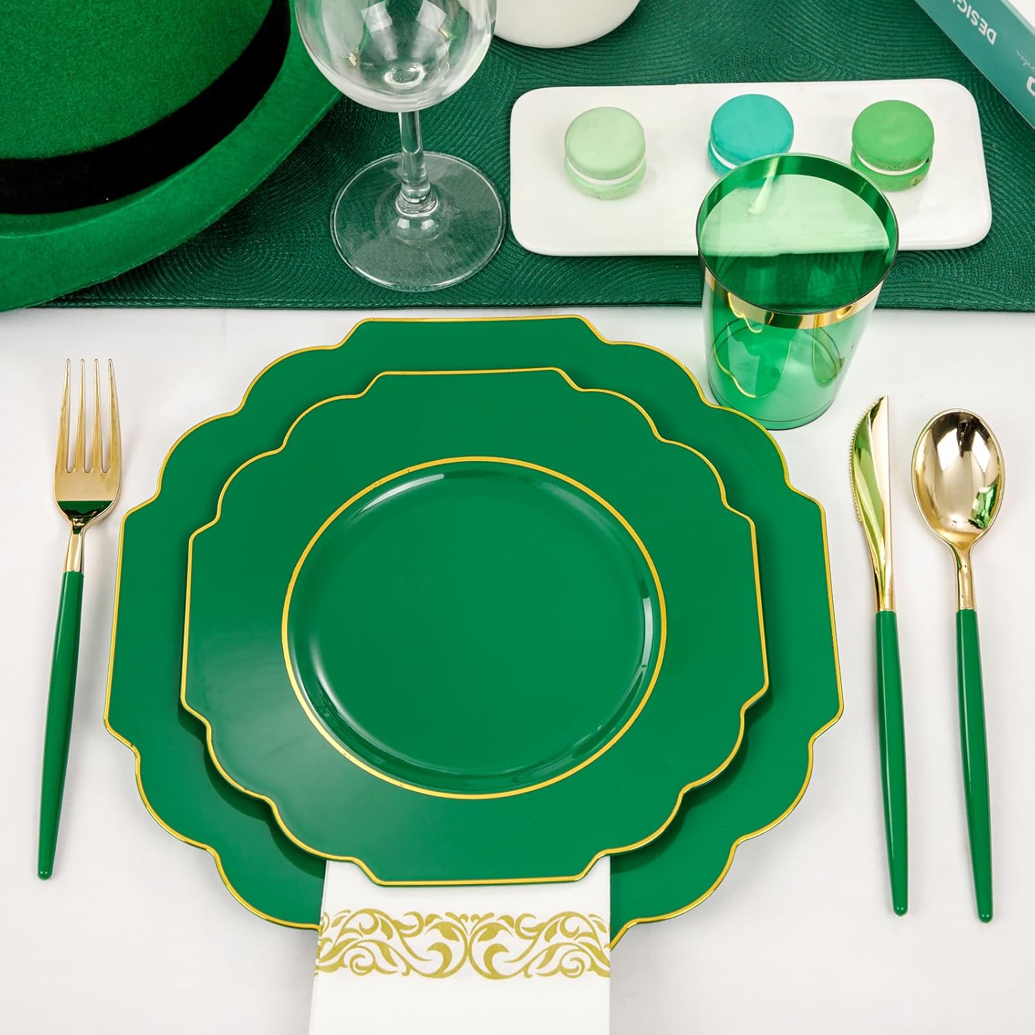 Nervure 140PCS Green Plastic Plates - Heavy Weight Disposable Plates for 20Guests Include 20Dinner Plate, 20Dessert Plate, 20Cups, 20Forks, 20Knives, 20Spoons, 20Napkins for Wedding & Party - Image 7