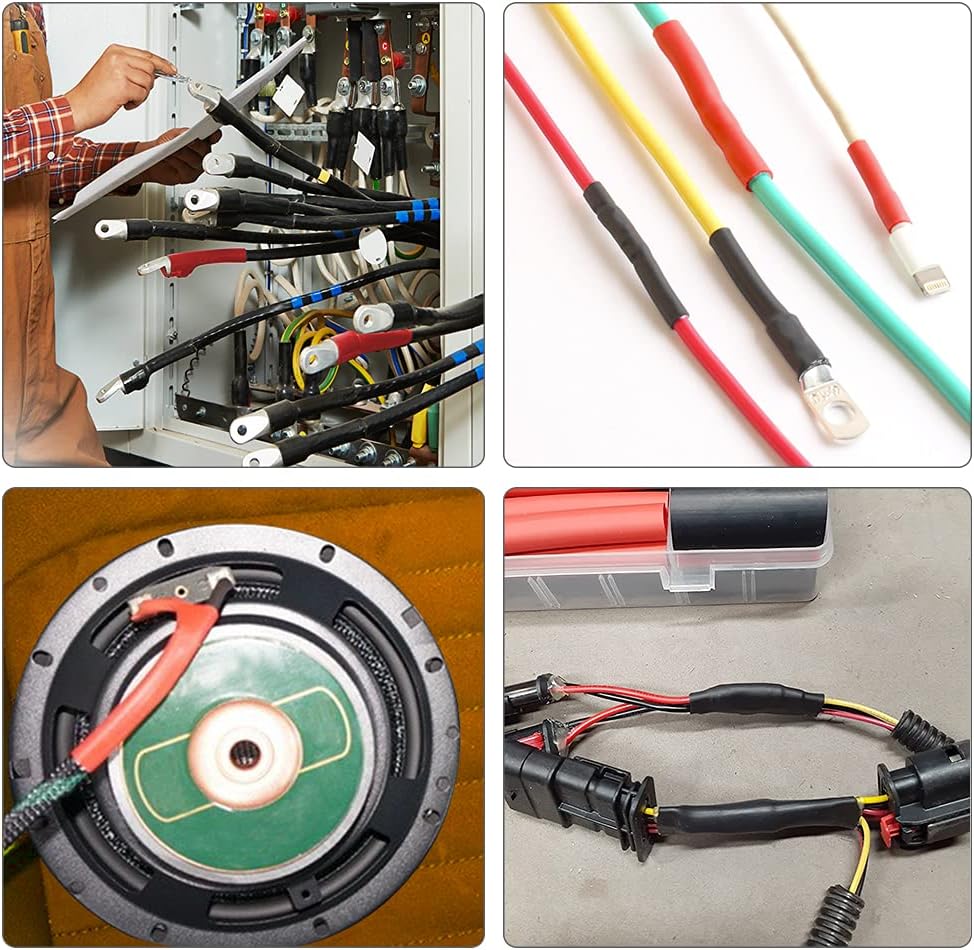 Waterproof Heat Shrink Tubing Kit 365 pcs, ELECFUN 3:1 Dual Wall Tube - Adhesive Lined Heat Shrink Tubing Marine and Industrial Heat-Shrink Tubing Black/Red, 7 Sizes