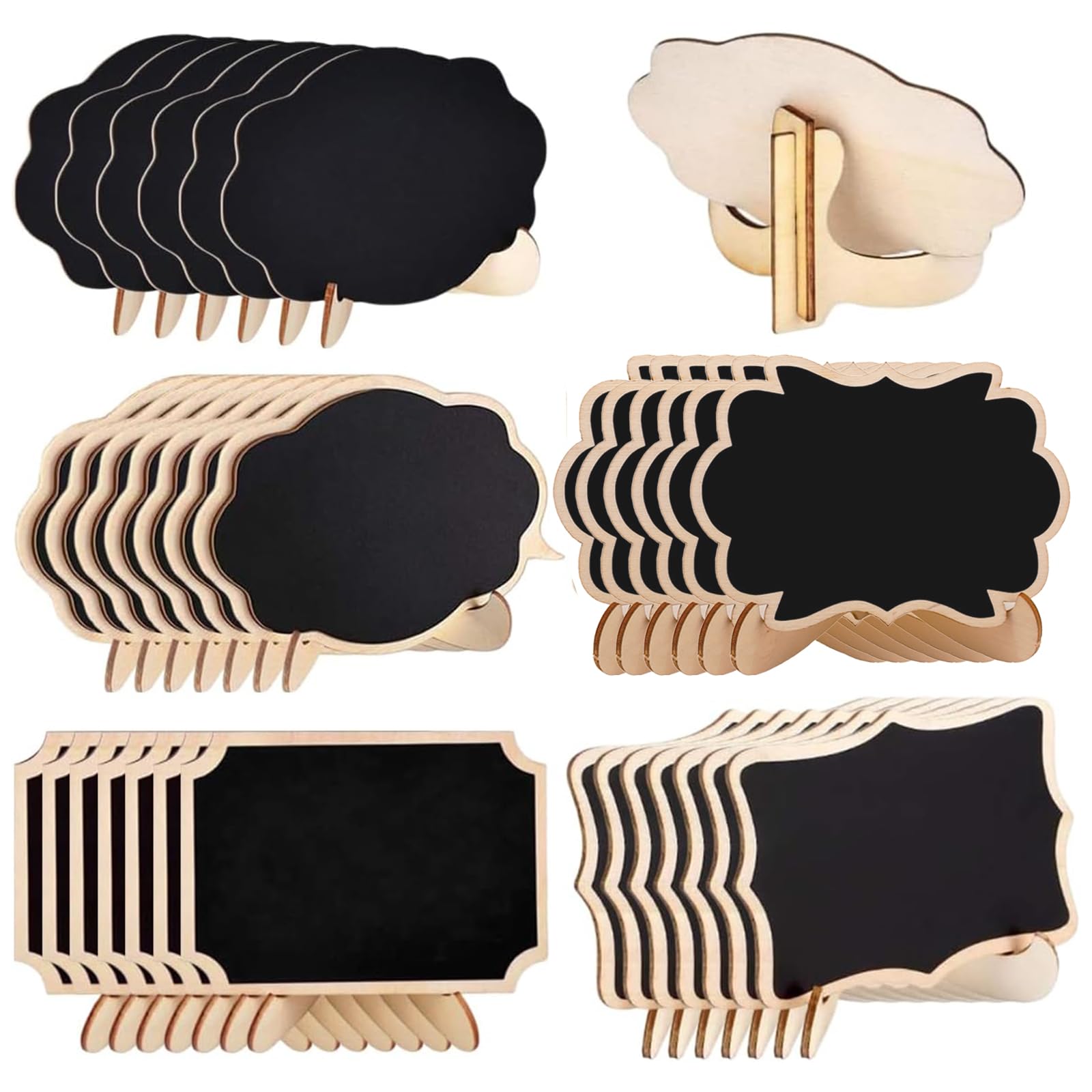 30PCS Mini Chalkboard Signs, Small Chalkboard Blackboards with Stand,Food Labels for Buffet,Reusable Wooden Erasable Chalk Board for Weddings Birthday and Parties(5designs)