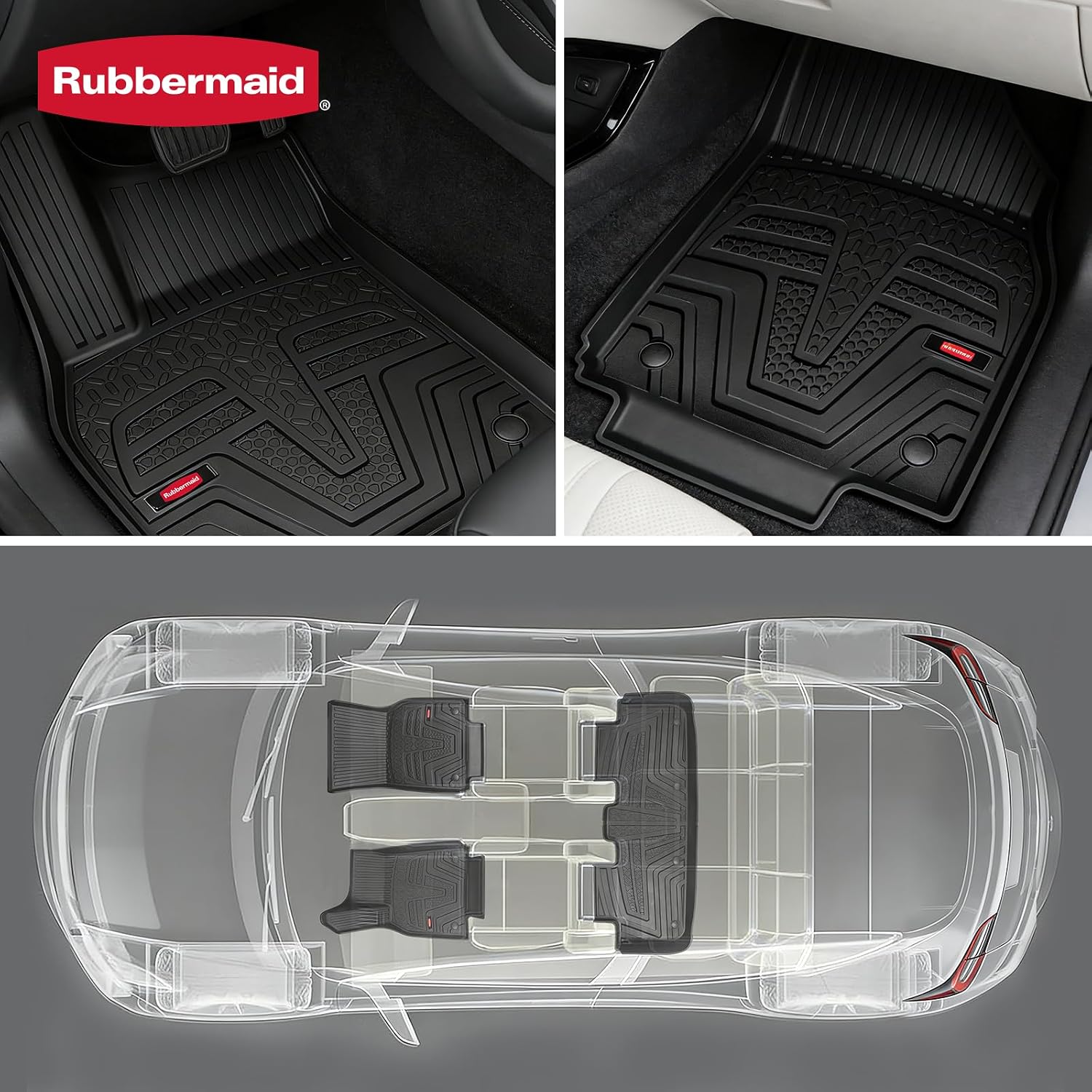 Rubbermaid Floor Mats for Tesla Model Y 2025–2026 Juniper (Not for Standard) | All Weather Rubber Floor Liners Custom Fit Waterproof Heavy Duty Car Mats 1st & 2nd Row Full Set Interior Accessories