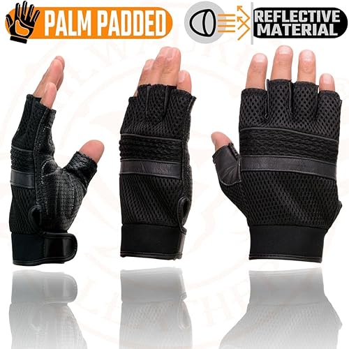 Miniatura 3 de Milwaukee Leather MG7504 - Guantes de piel de palma de gel negro y malla sin dedos