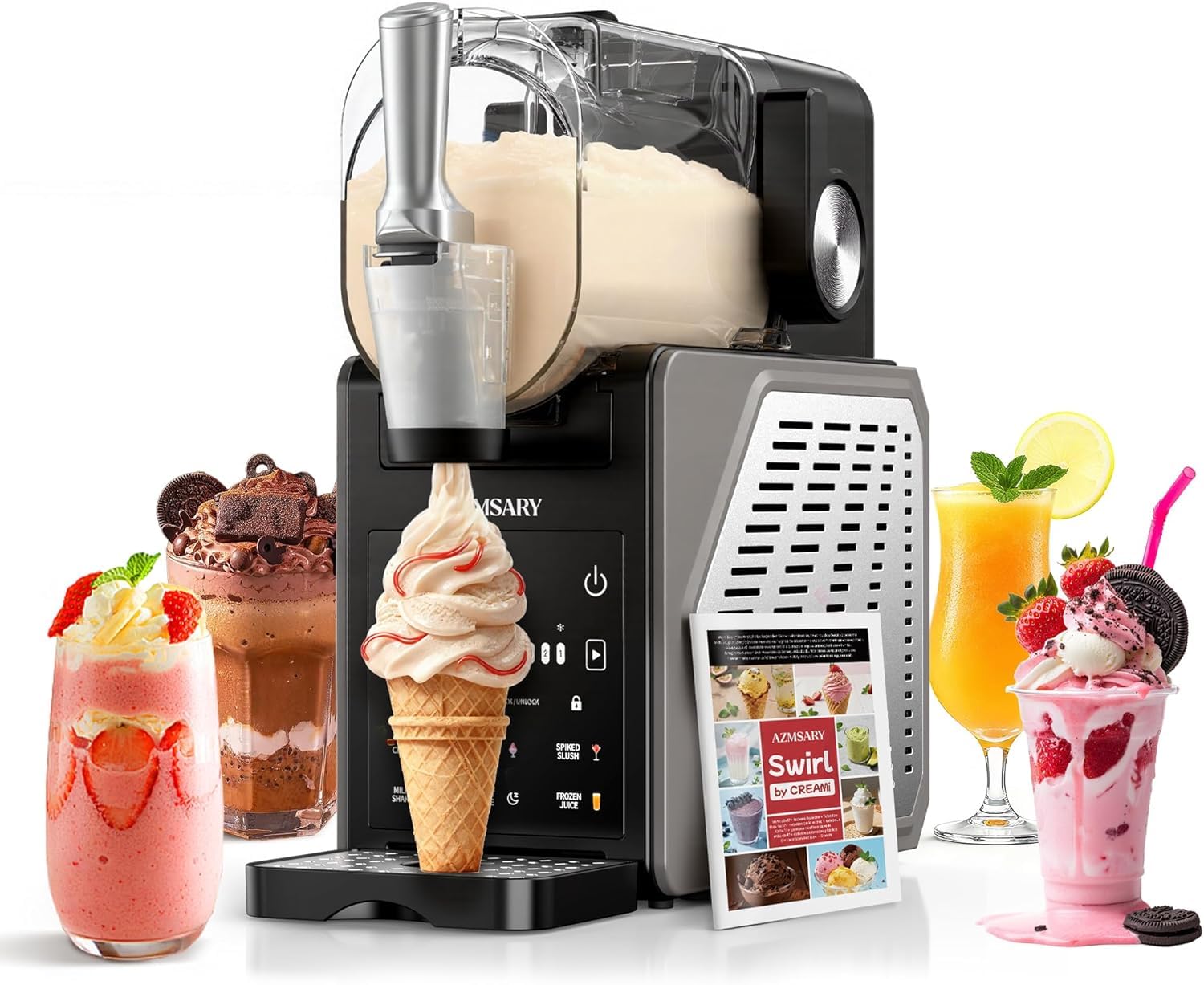Macchina per Slushie – Gelatiera da 2,5 L e Macchina per Slushie per la Casa, con Display LED, 6 Programmi Preimpostati per Gelato, Frappé, Milkshake, Pulizia Automatica (Nero)