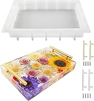 Large 13.5x9.5" Deep Silicone Resin Tray Mold with 4 Gold & Silver Handles - DIY Epoxy Trays for River Tables & Home Decor