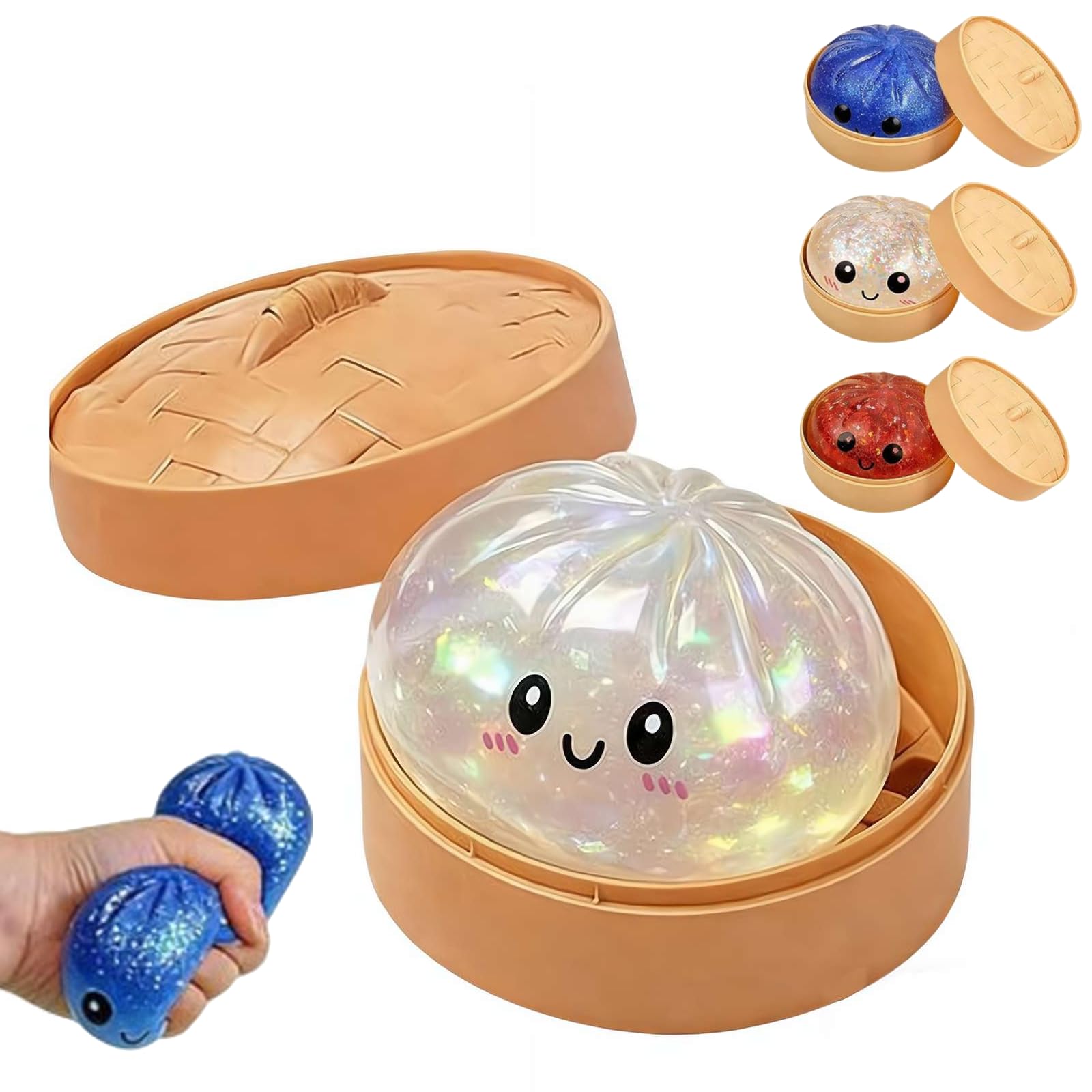 Glitter Dumpling, Mystery Dumpling Box with Colorful Dumplings Stress Balls, Soft Sensory Fidget Toy for Anxiety Relief, Cute Dumplings Decompression Dough for Adults Teens, Easter Basket Stuffers