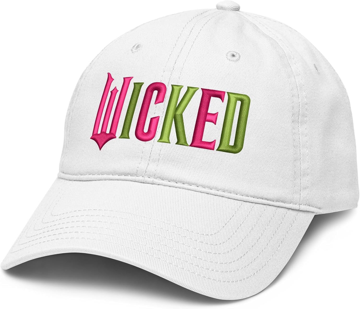 Wicked Elphaba & Glinda Pink & Green Wicked Logo Adjustable Puff Embroidered Baseball Hat