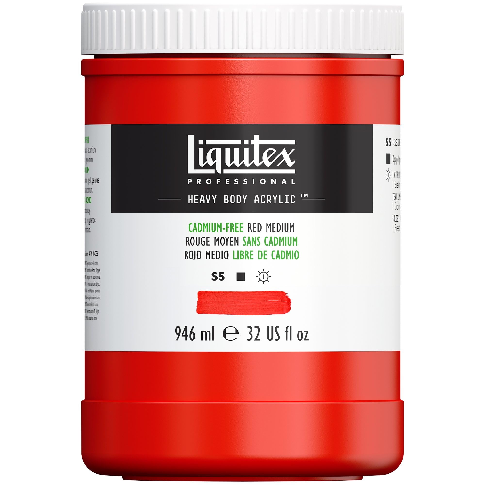 Liquitex 4413894 Professional Heavy Body Acrylfarbe in Künstlerqualität mit ausgezeichneter Lichtechtheit in buttriger Konsistenz, 946ml Topf - Kadmiumfrei Rot mittel