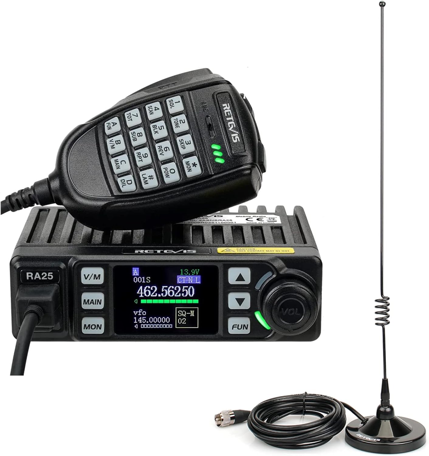 Retevis GMRS Radio Communication Solutions, RA25 GMRS Mobile Car Radio Mini Mobile Transceiver with 8 Base Station for Farm (1 Pack) with Dual Band Mobile Radio Antenna, 2m/70cm Radio Antenna(1 Pack)