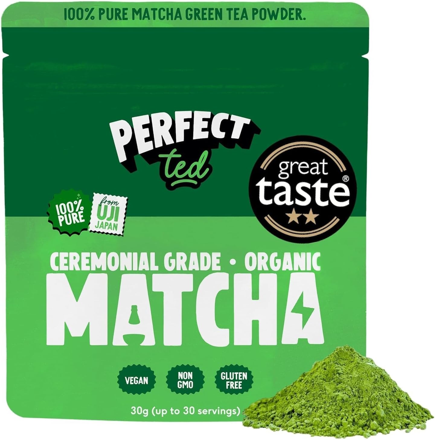 Perfect Ted Powder | Organic Matcha 30g | Organic Ceremonial Grade Matcha | Japanese Matcha Tea Powder | Matcha Fuel | (30 Servings)