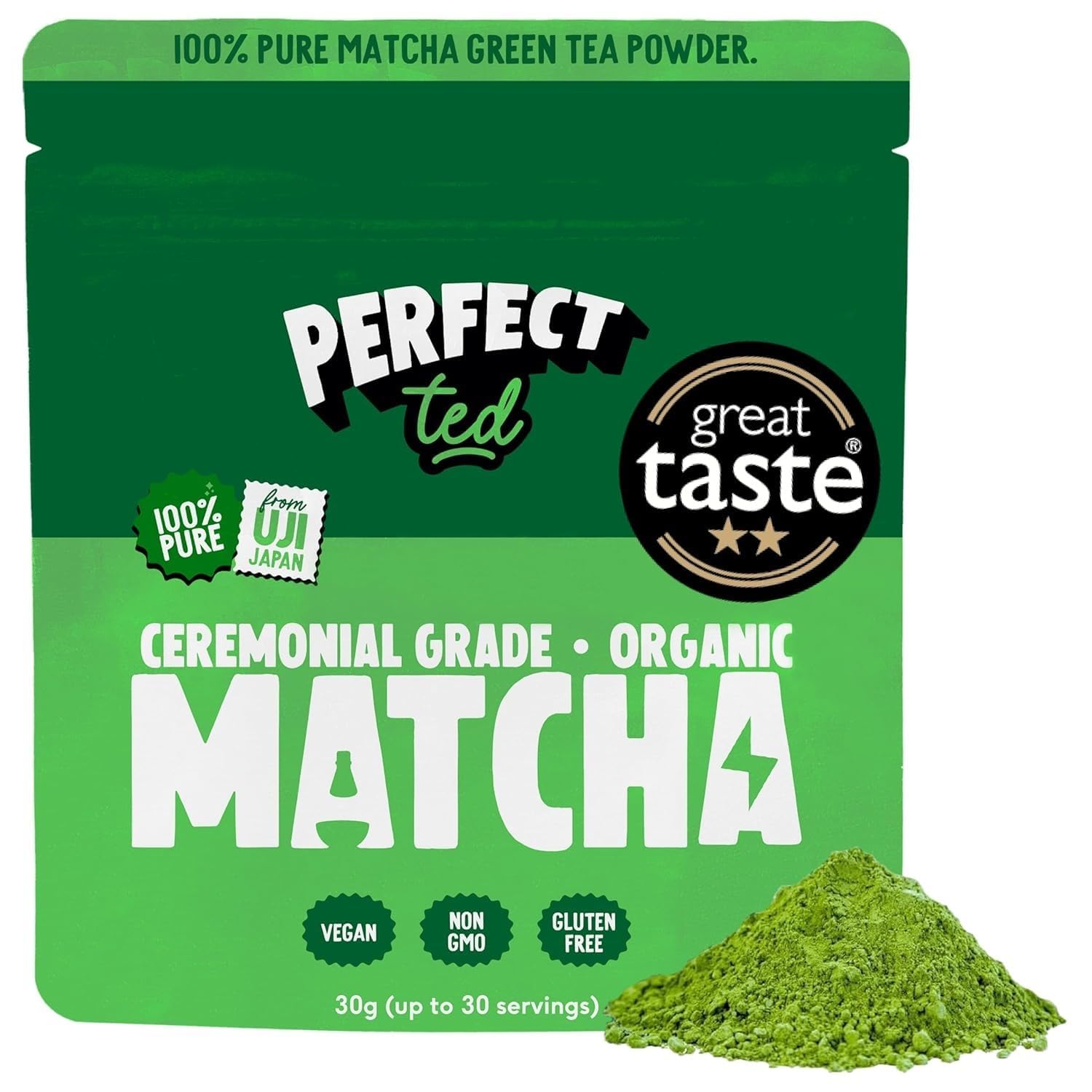 PerfectTed Poudre de Matcha | bio de qualité cérémoniale | Du Japon | Poudre de Thé | Matcha "​Fuel" | (30 Portions) (Cérémonial) (30g) (30g, Organique)