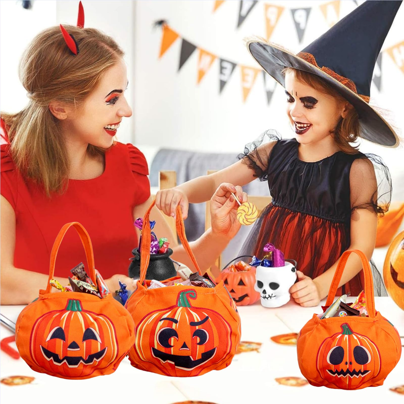 12 Stück Halloween Säckchen 14x10cm - Kürbis Motiv Jutebeutel Mit Kordelzug Für Süßigkeiten