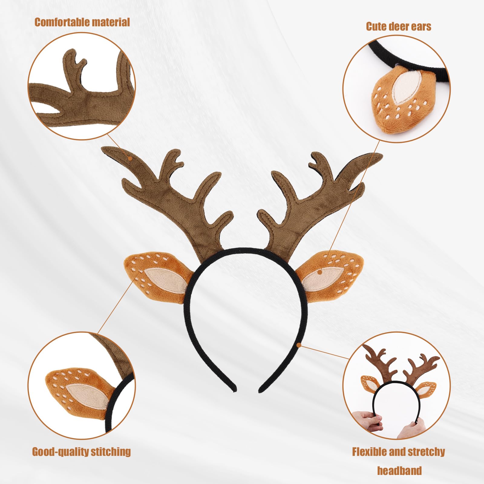 Goktvai Deer Antler Headband for Adults Women Cute Deer Headband with Realistic Horns & Ears Funny Reindeer Costume Accessories for Halloween Christmas Cosplay Party Supplies - Image 4