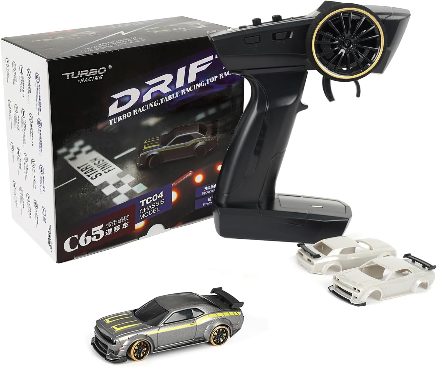 SVERTIBO Turbo Racing 1:76 Scale RC Drift Car, Table Racing 2.4GHZ Remote Control Mini Model Car with Gyro Full Proportional RTR for Adults Toys (C65)