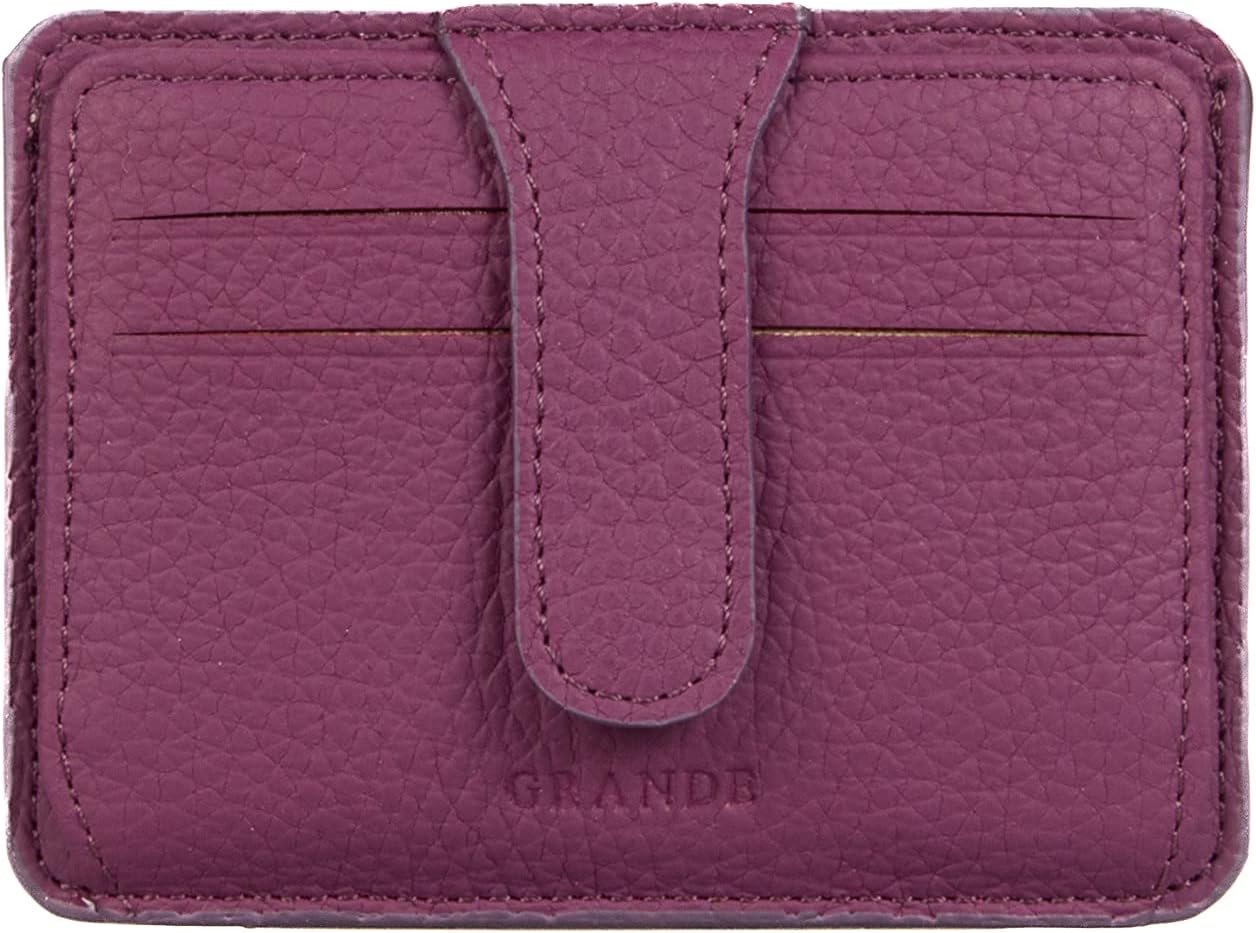 grande 3607 Genuine Leather Card Holder For Women and Men Slim Minimalist Small Snap Wallet (Orange)