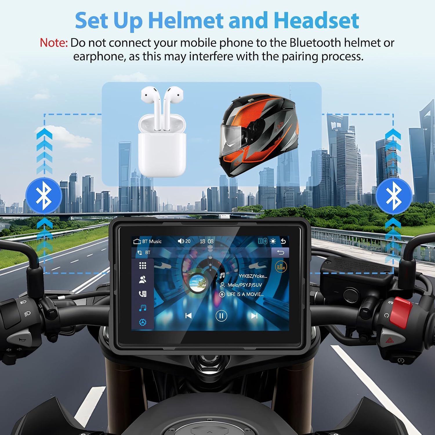 5 Inch Portable Motorcycle Smart Player Radio with Carplay Android Auto 64G TF Card Touch Screen with Voice Control GPS Navigation for Motorcycle Support Bluetooth/Siri/Google Assistant/USB