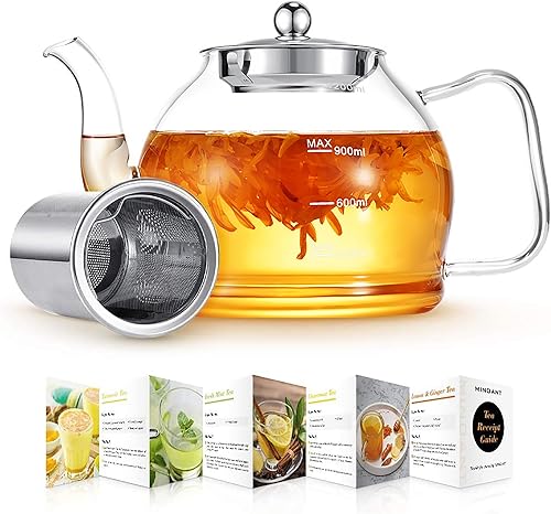 Miniatura 11 de Tetera de vidrio de 1800 ml con infusor, tetera grande segura para estufa, tetera de vidrio de borosilicato hecha a mano, juego de tetera para té de