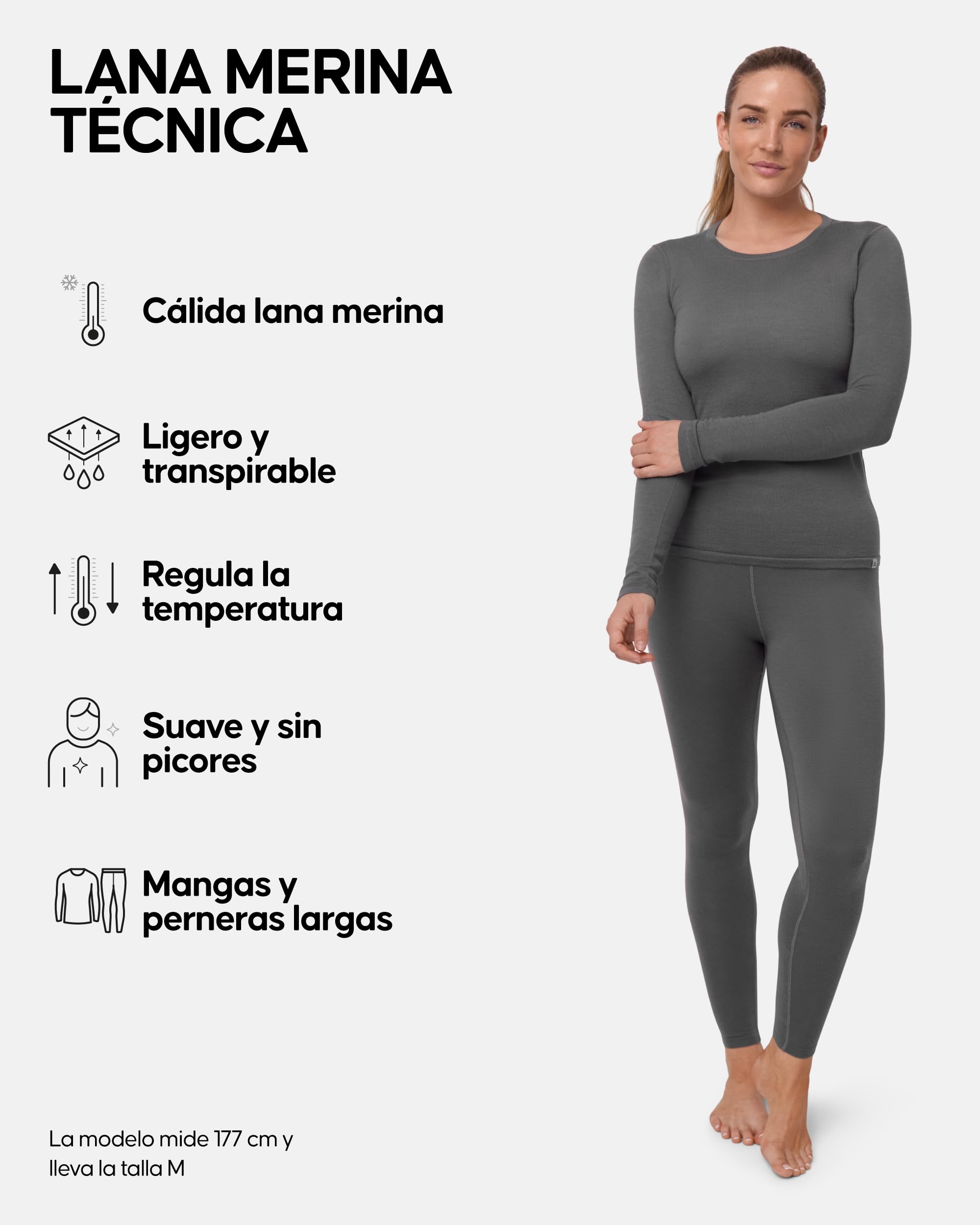 DANISH ENDURANCE Conjunto Térmico Lana Merino Mujer, Camiseta Térmica y Pantalón, Ropa Interior Lana Merino