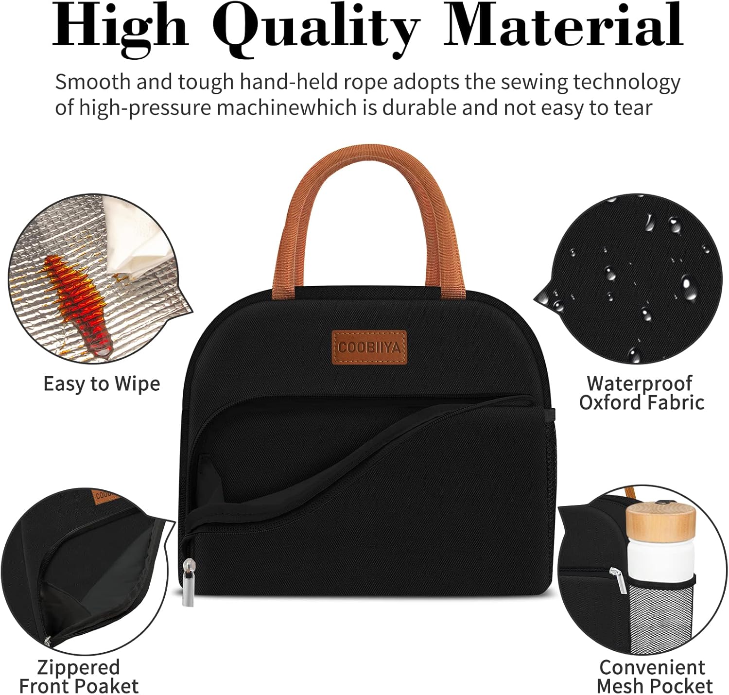 Insulated Lunch Bag for Women/Men,Small Leakproof Cooler Cute Lunch Box Tote Bags for Work Office Picnic Beach or Travel Adult-Stripe/Black