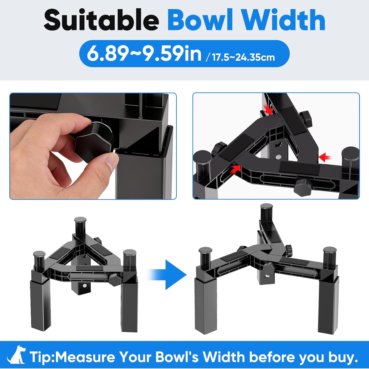 Aystkniet Dog Bowl Stand with Adjustable Height & Width, Anti-Slip Elevated Food Water Bowl Holder for Large Medium Small Dogs, Durable Raised Dog Feeder for Lifted Feeding, 2 Pack (Without Bowls)