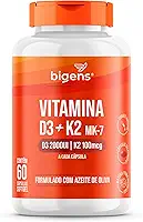 Vitamina D3 2000UI + K2 MK-7 100mcg, Formulado com azeite de oliva, Biogens (60 cápsulas)