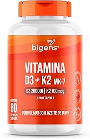 Vitamina D3 2000UI + K2 MK-7 100mcg, Formulado com azeite de oliva, Biogens (60 cápsulas)