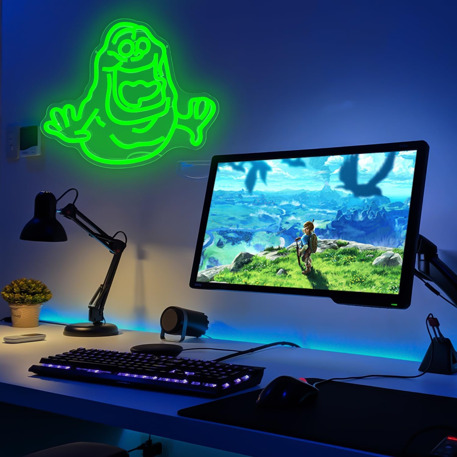 Slimer Neon Sign for Wall Decor Dimmable Green Ghost Neon light Sign Led Ghost Neon Light for Bedroom,Kids Room,Man Cave,Game Room,Neon Party Decorations for Birthday Christmas Gift - Image 2