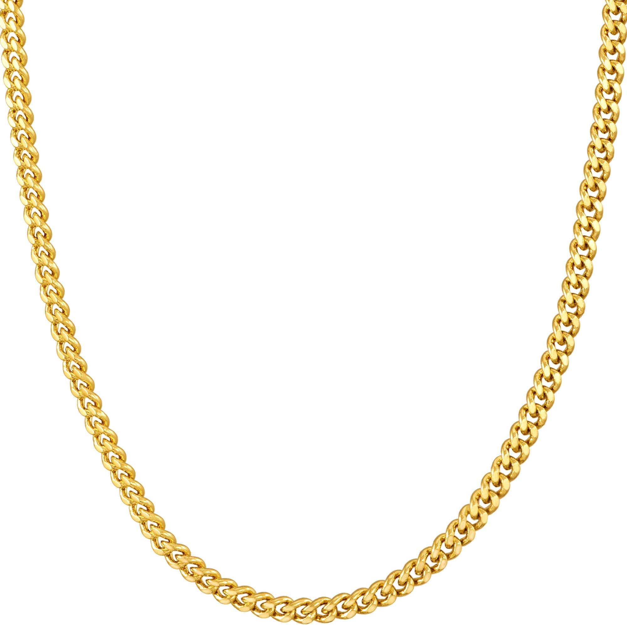 3mm Curb Link Chain Necklace for Women and Men 24k Gold Plated
