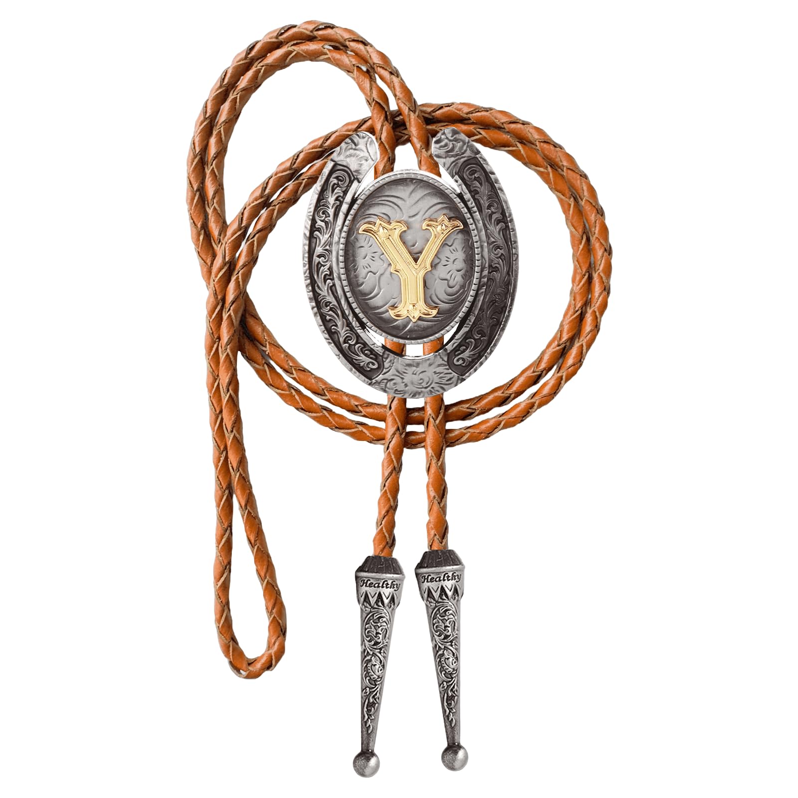 Western Cowboy Vintage Rodeo A-Z Initial Letter Bolo Tie for Men
