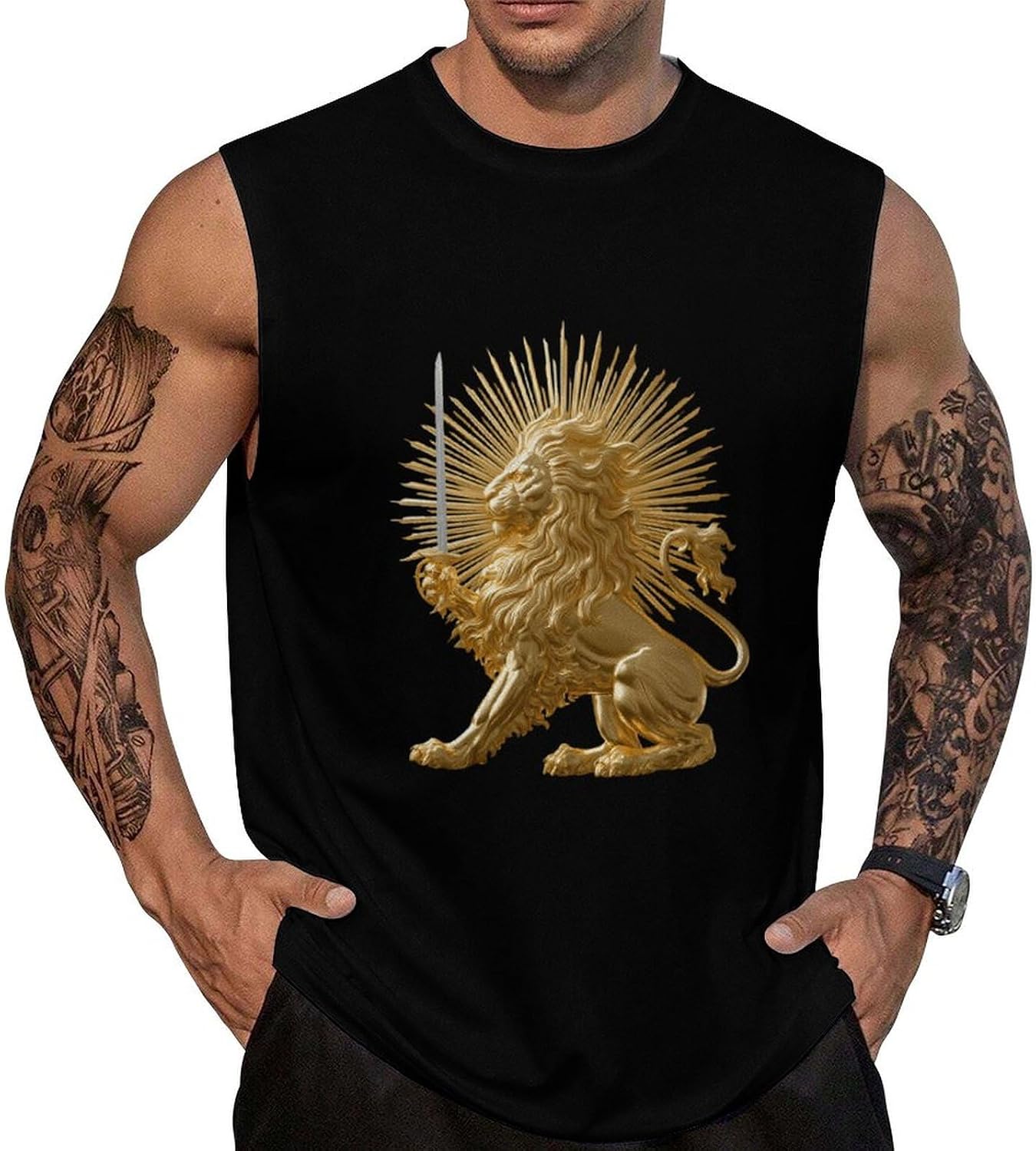 Persian Shir O Khorshid Men Summer Sleeveless Crew Neck Top 5XL