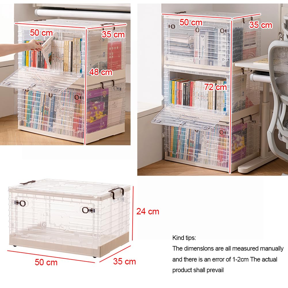 Cajas de Almacenamiento de plástico Grandes apilables con Tapa y Ruedas - Contenedores de Almacenamiento Plegables para Dormitorio, Sala de Estar y Cocina - Organizadores duraderos para una
